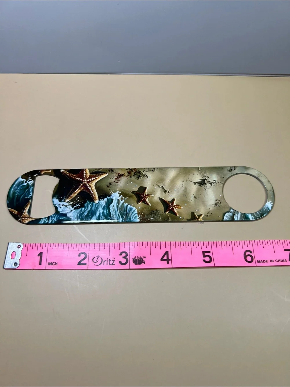 Beach Starfish Stainless Bottle Opener - Green & Tan
